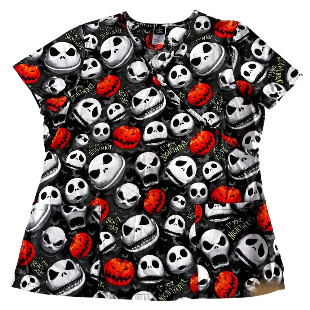 Disney Nightmare Before Christmas Scrub Top L Jack Skellington Halloween Pumpkin
